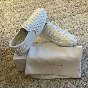 NIB Stuart Weitzman Goldie Slip On White Leather and Pearl sz 41 (10.5B)